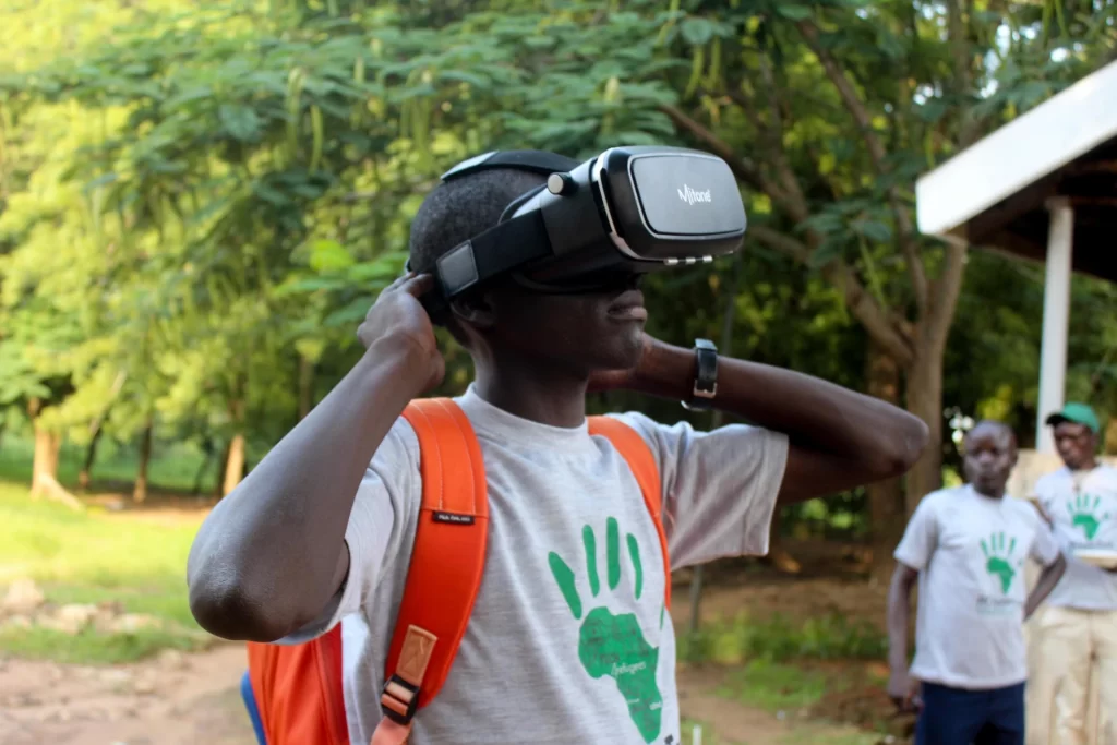 A person using virtual reality gear