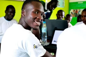 George using a laptop